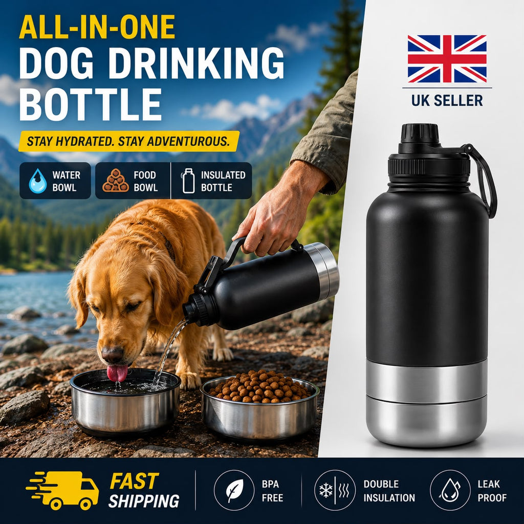 3-in-1 Insulated Dog Water Bottle – Portable Pet Travel Bottle with Food & Water Bowls, Leakproof & BPA-Free