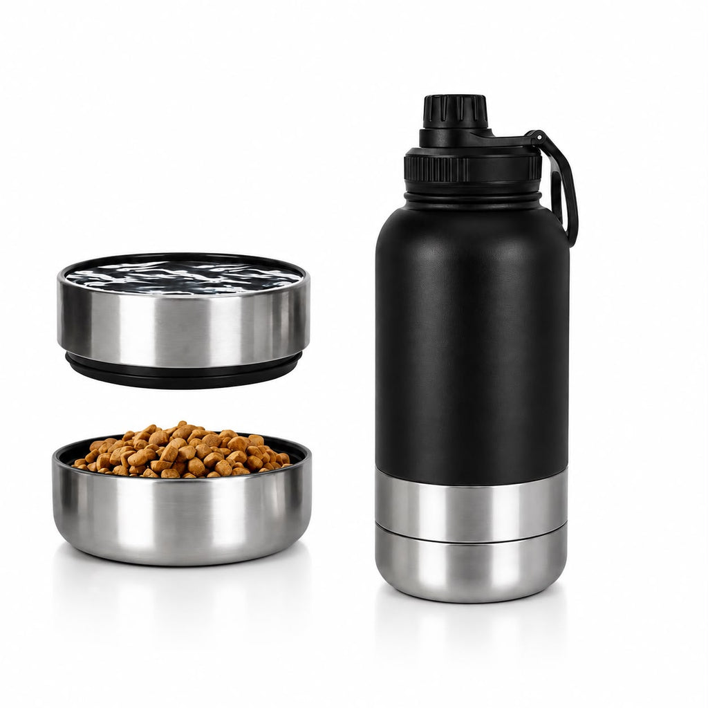 3-in-1 Insulated Dog Water Bottle – Portable Pet Travel Bottle with Food & Water Bowls, Leakproof & BPA-Free