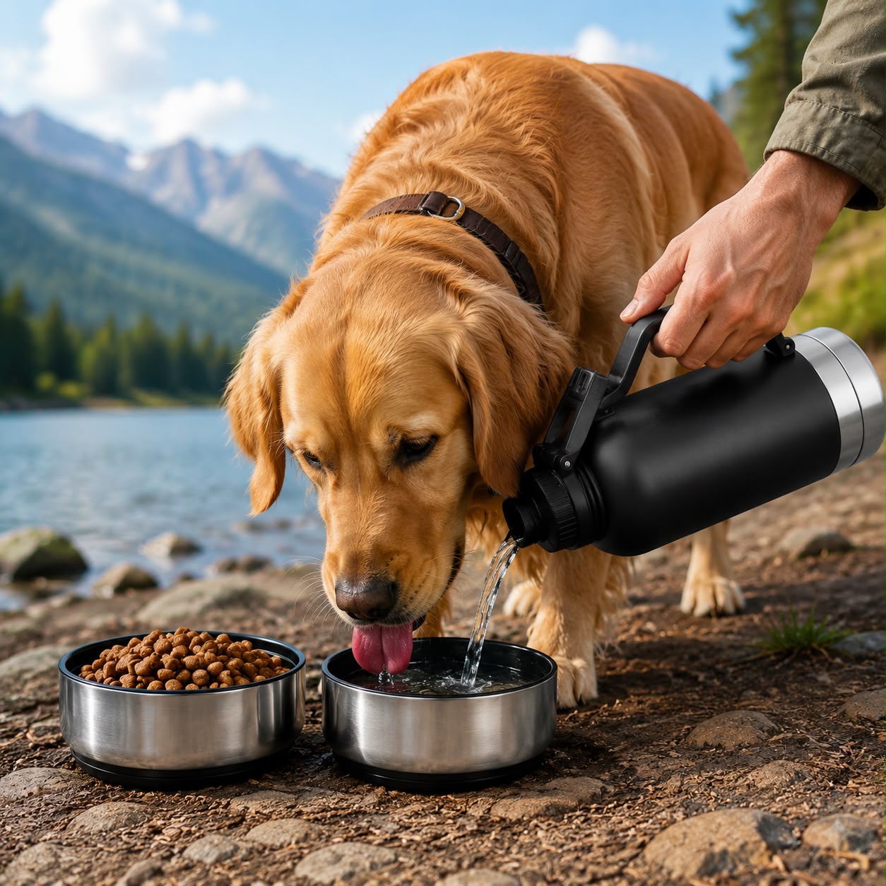 3-in-1 Insulated Dog Water Bottle – Portable Pet Travel Bottle with Food & Water Bowls, Leakproof & BPA-Free