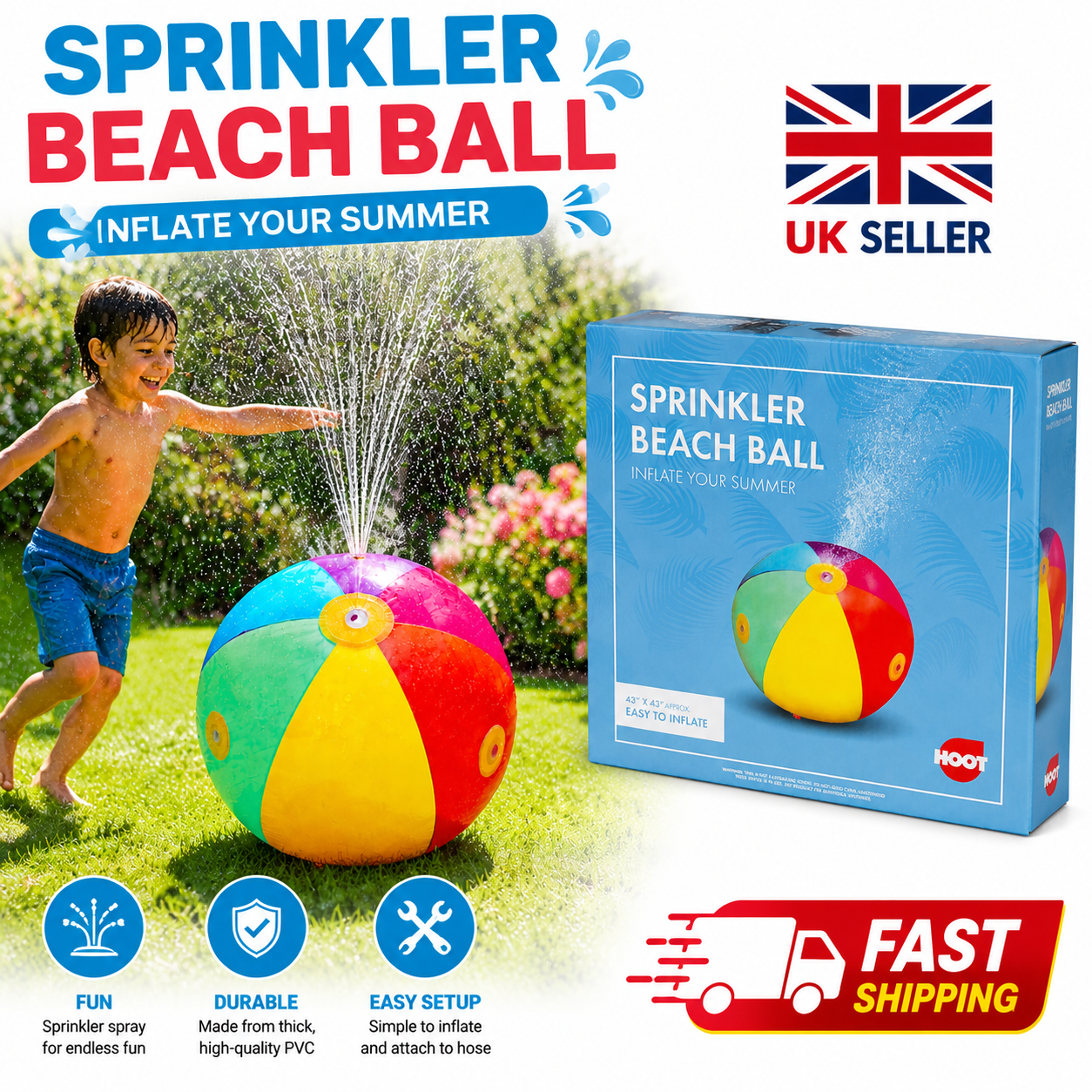 Sprinkler Beach Ball – Inflatable Water Fun for Summer Play