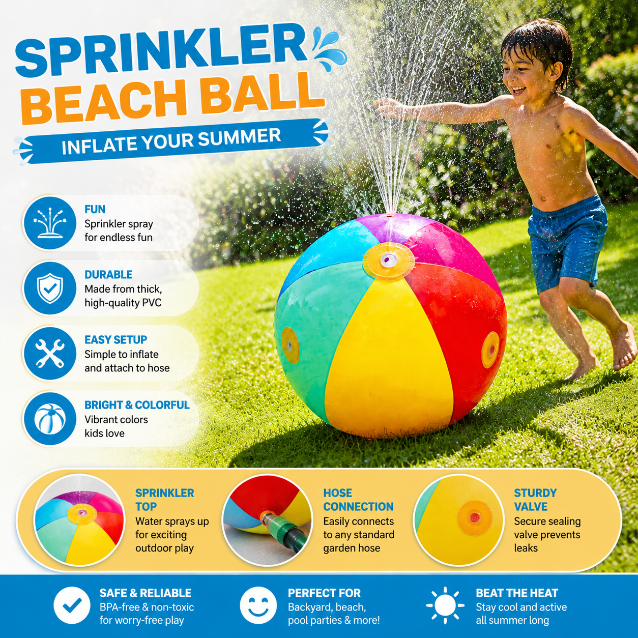 Sprinkler Beach Ball – Inflatable Water Fun for Summer Play