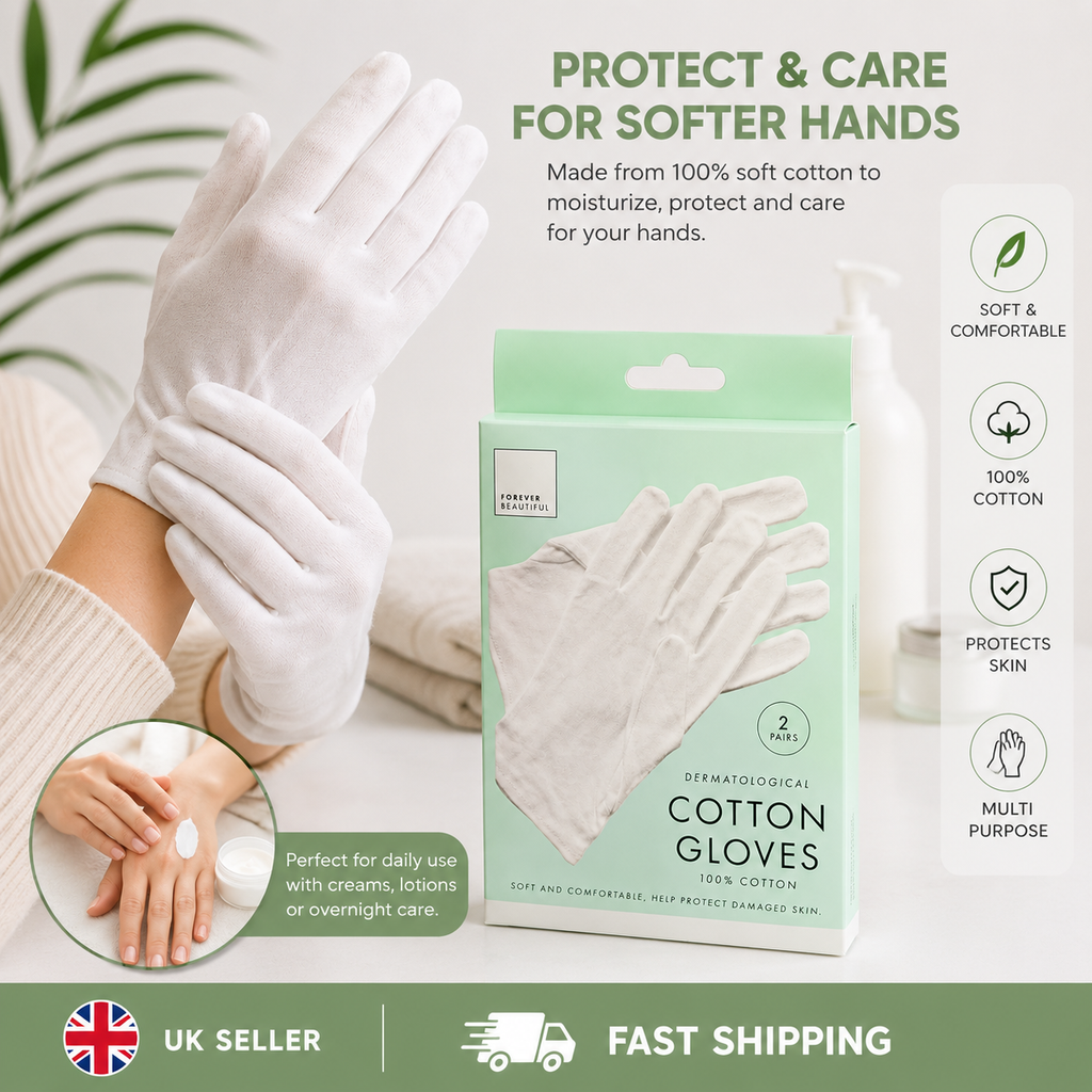 100% Cotton Moisturizing Gloves – Soft Overnight Hand Care Gloves (2 Pairs)