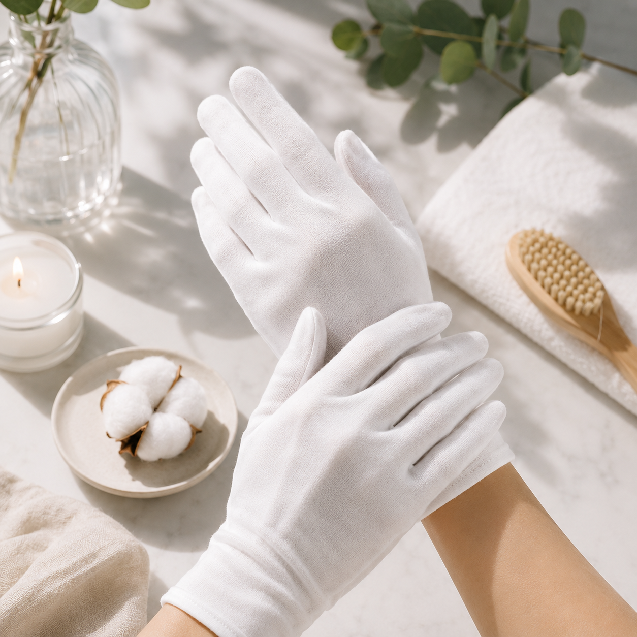 100% Cotton Moisturizing Gloves – Soft Overnight Hand Care Gloves (2 Pairs)