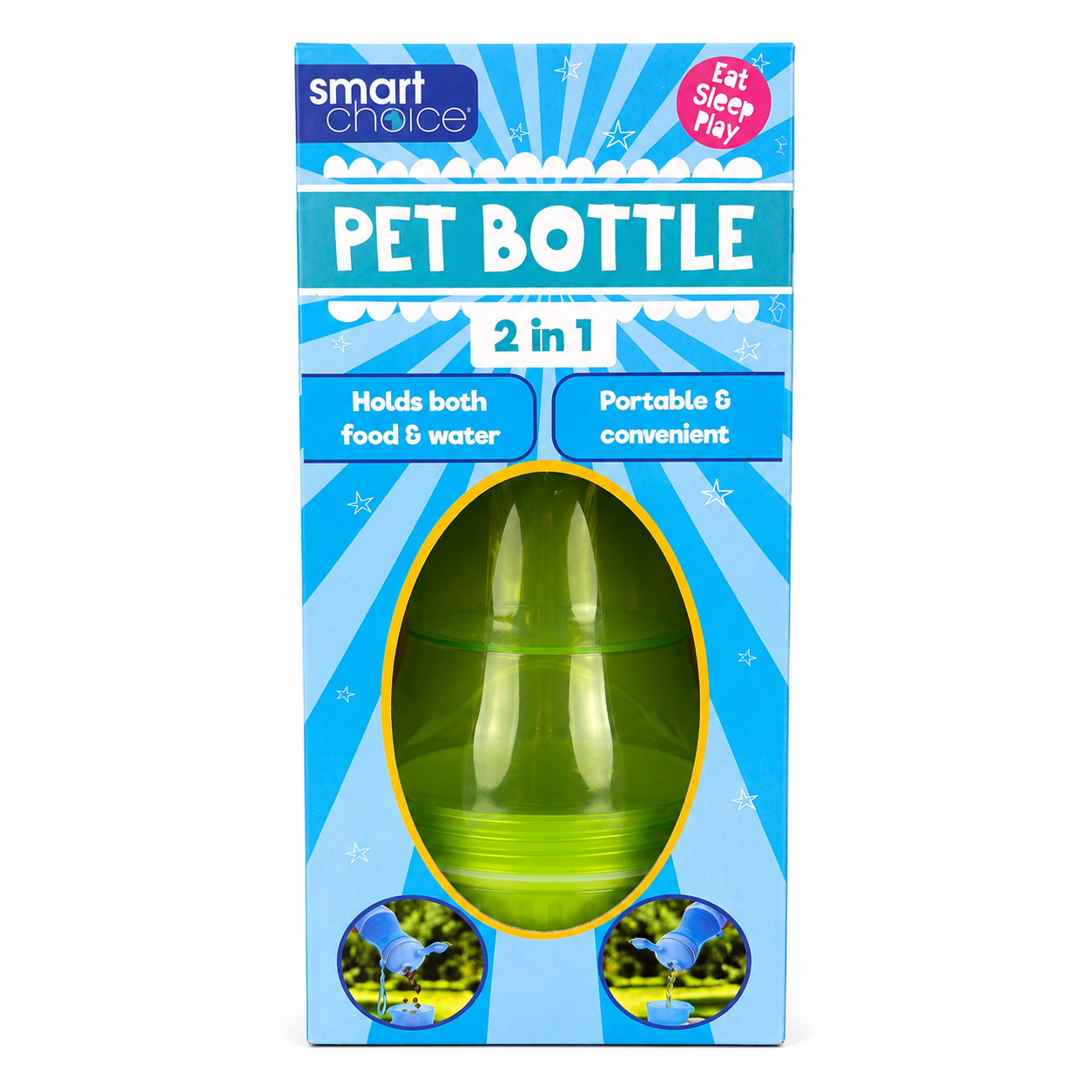 2 in 1 Portable Pet Water Bottle & Food Container Travel Dog Cat Drinking Bowl