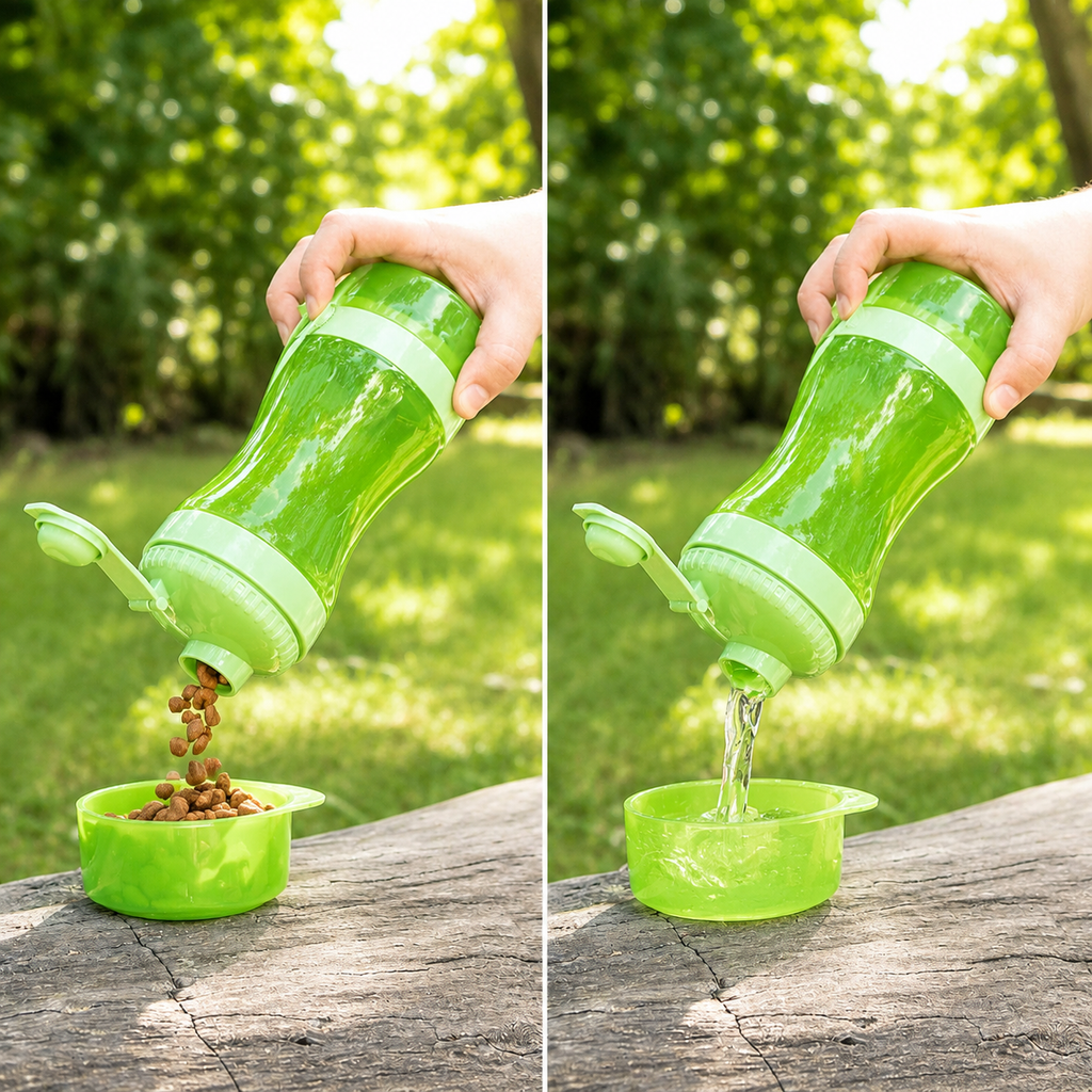 2 in 1 Portable Pet Water Bottle & Food Container Travel Dog Cat Drinking Bowl