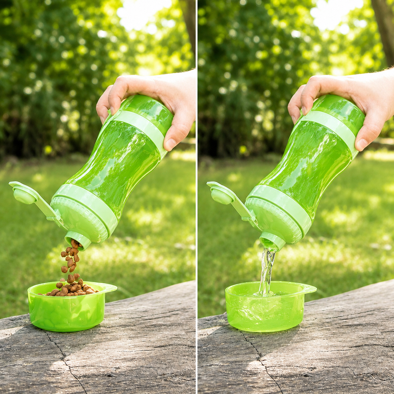 2 in 1 Portable Pet Water Bottle & Food Container Travel Dog Cat Drinking Bowl