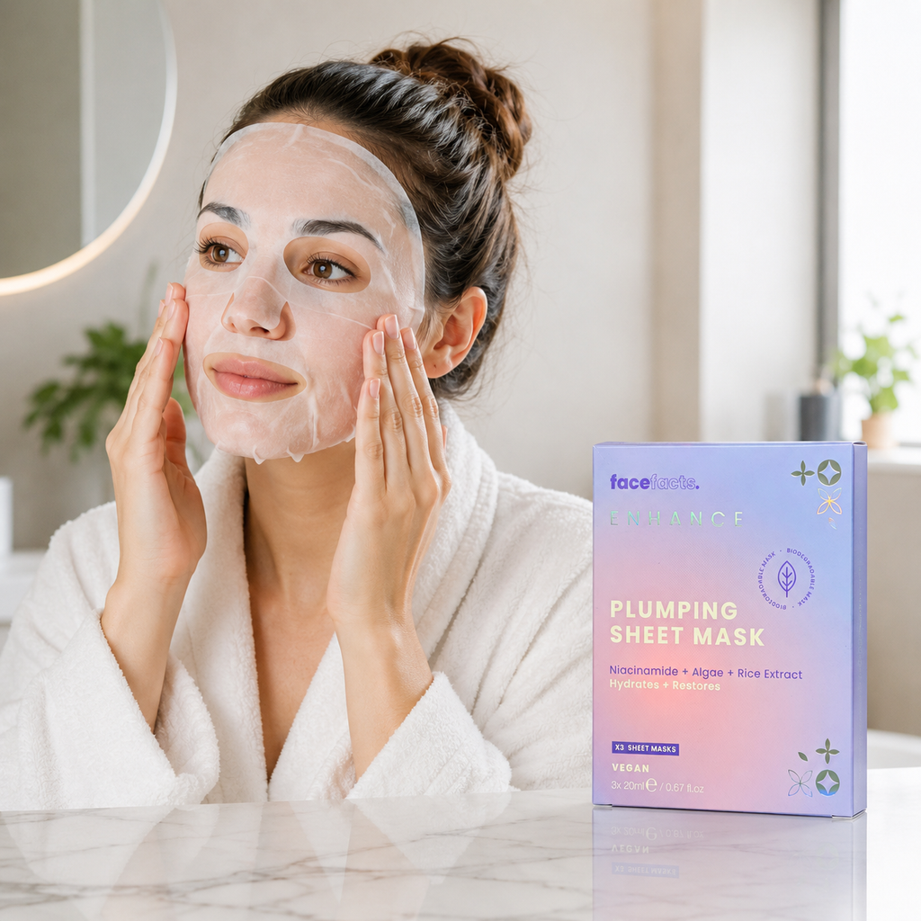 Face Facts Enhance Plumping Sheet Mask (3-Pack) – Hydrating Niacinamide & Rice Extract Face Masks