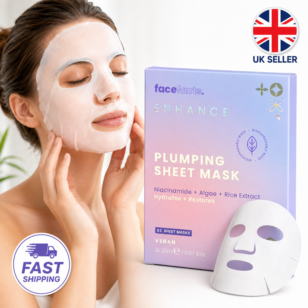 Face Facts Enhance Plumping Sheet Mask (3-Pack) – Hydrating Niacinamide & Rice Extract Face Masks