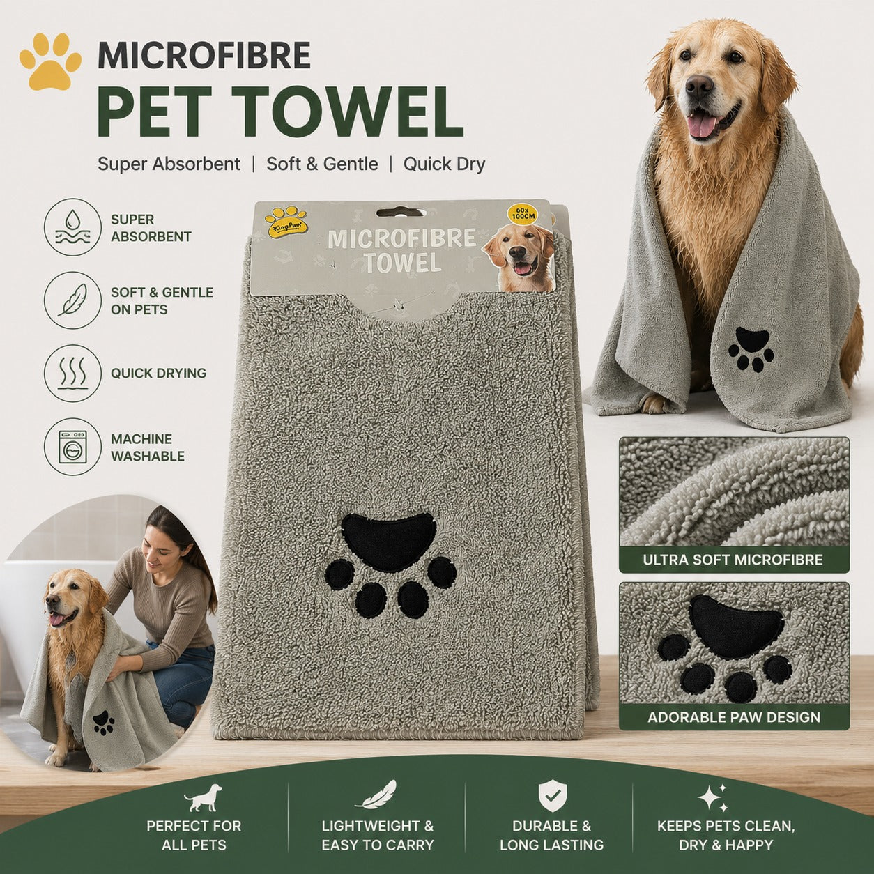 Microfibre Towel for Dogs – Soft, Absorbent Pet Drying Cloth