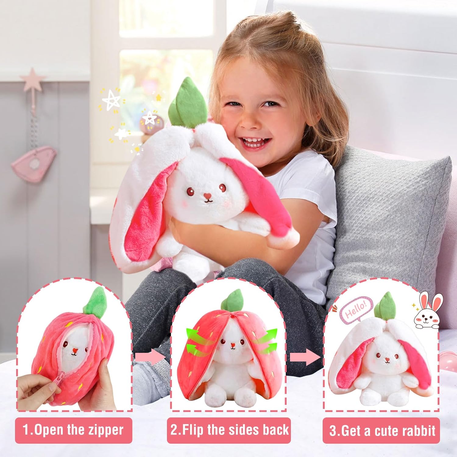 2 Pack Unzip Bunny Plush – Orange & Pink