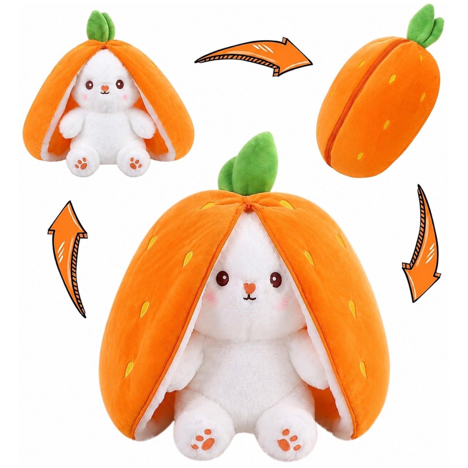 Easter Bunny Stuffed Animal, Carrot Bunny Plush Turn Into Rabbit Fruit Doll