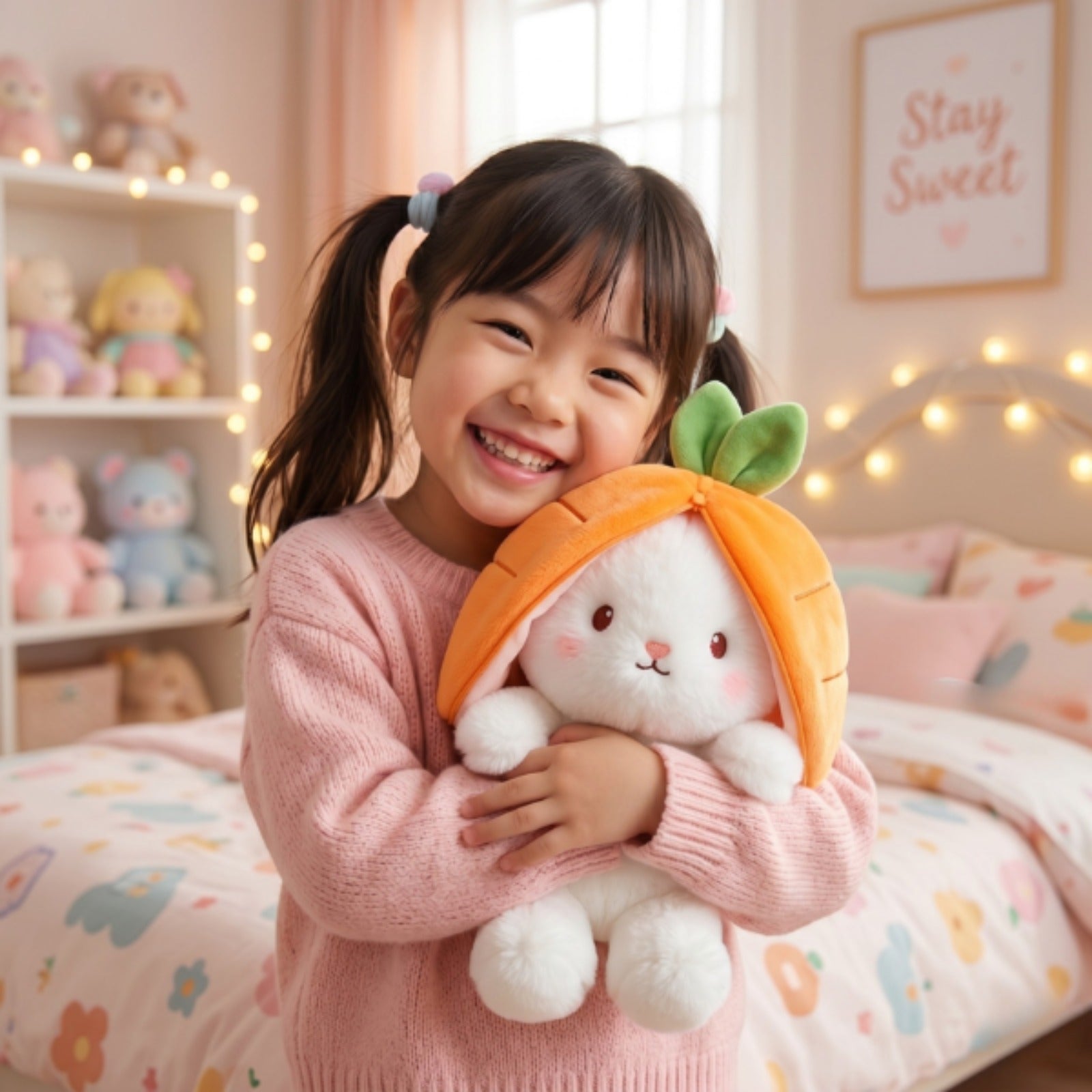 Easter Bunny Stuffed Animal, Carrot Bunny Plush Turn Into Rabbit Fruit Doll