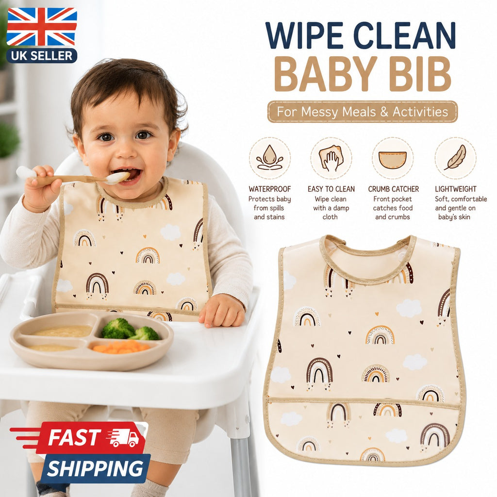 Wipe Clean Baby Bib – Waterproof & Lightweight for Messy Meals