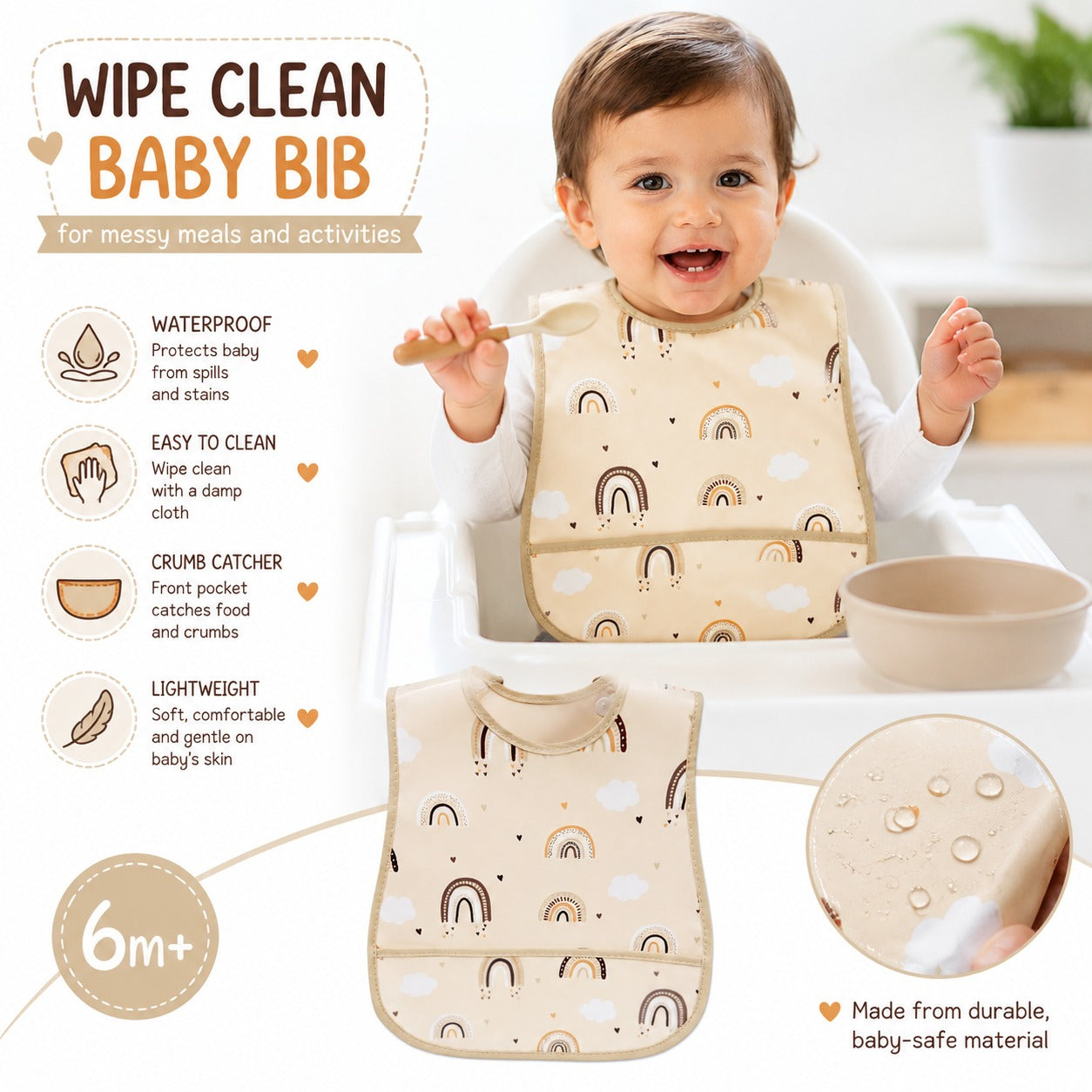Wipe Clean Baby Bib – Waterproof & Lightweight for Messy Meals