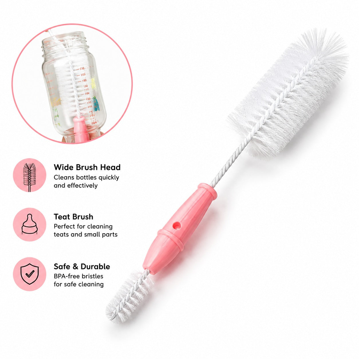 Ivy Baby 2-in-1 Bottle & Teat Brush – Flexible Cleaning Brush for Baby Bottles