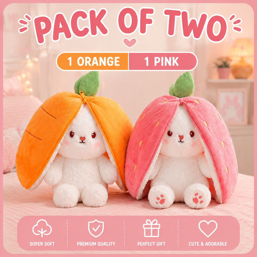 2 Pack Unzip Bunny Plush – Orange & Pink